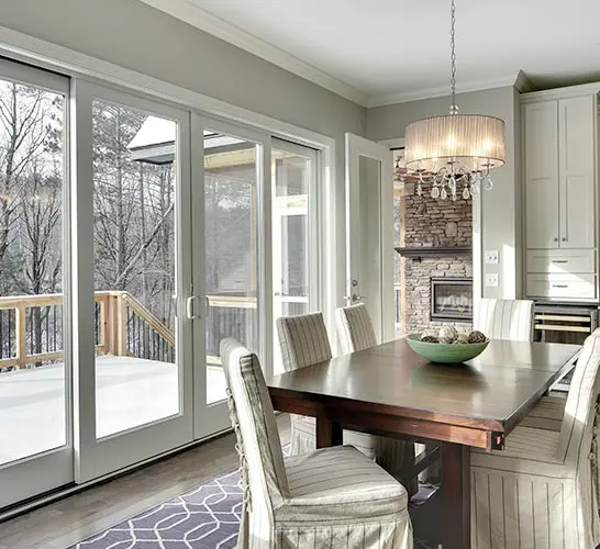 Modern dining room renovation with sliding glass doors